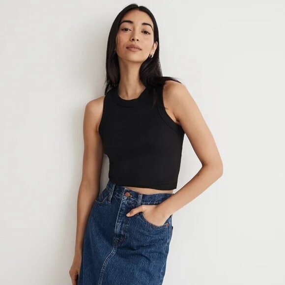 New Madewell Rib Fitted Crop Black Tank Top Style NF469 Large NWT - Picture 2 of 9